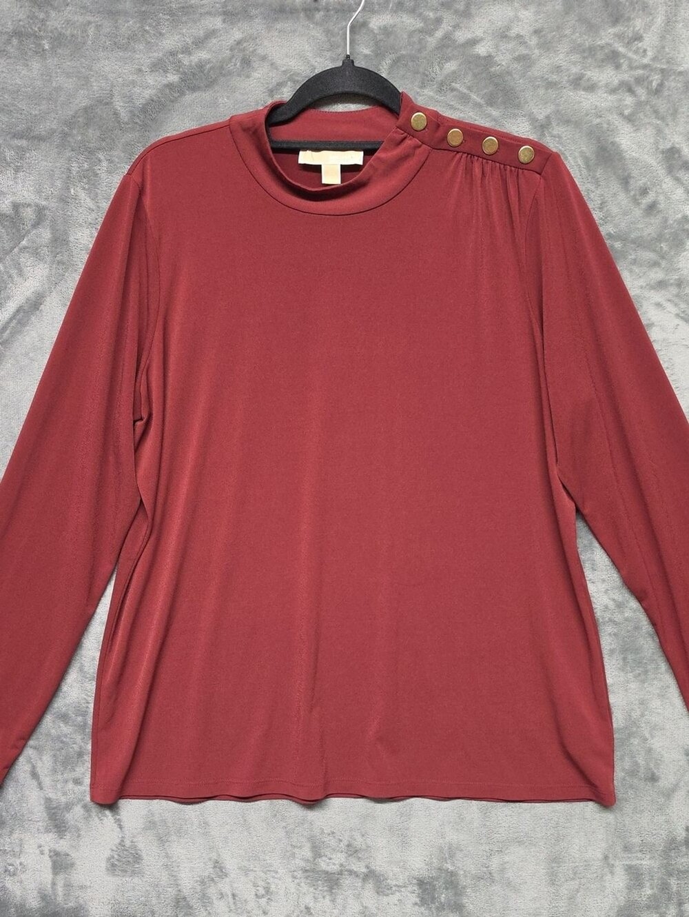 Michael Kors Long-Sleeve Mock Neck Top with Shoulder Buttons in Rust sz XL